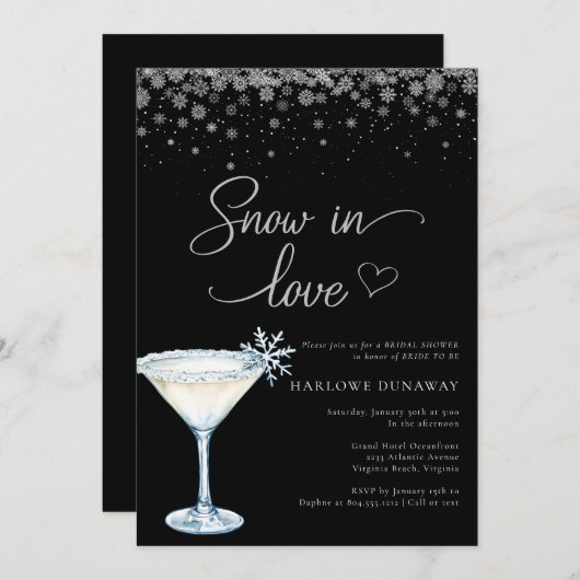 Snow in Love Modern Snowflake Bridal Shower  Kaart (Voorkant / Achterkant)
