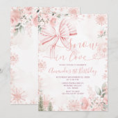 Snow In Love Pink Bow Floral Christmas Birthday Kaart (Voorkant / Achterkant)