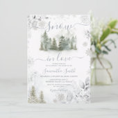 Snow In Love Silver Winter Pine Tree Bridal Shower Kaart (Staand voorkant)