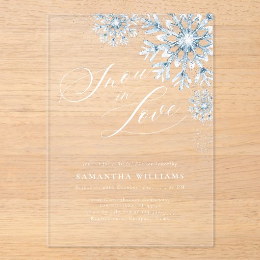 Snow in Love Vrijgezellenfeest Acryl Uitnodiging (Voorkant)