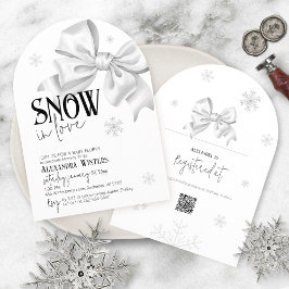 Snow In Love White Bow Baby Shower Winter Arch QR Kaart