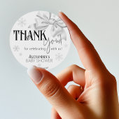 Snow In Love White Bow Baby Shower Winter Favor Ronde Sticker