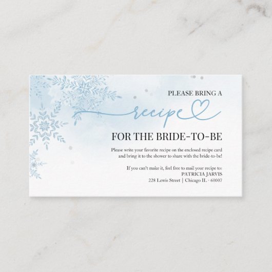 Snow in Love Winter Vrijgezellenfeest Recept Aanvr Informatiekaartje (Voorkant)