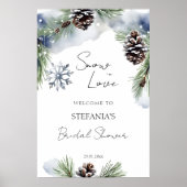 Snow in love winter vrijgezellenfeest welkomstbord poster (Voorkant)