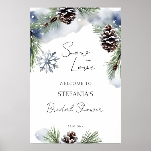 Snow in love winter vrijgezellenfeest welkomstbord poster (Voorkant)