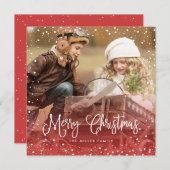 Snow-kerstscript fotoSquare Feestdagenkaart (Voorkant / Achterkant)