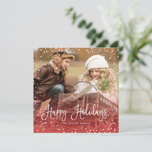 Snow-kerstscript fotoSquare Feestdagenkaart (Staand voorkant)