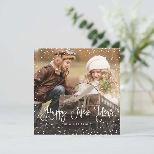 Snow-kerstscript fotoSquare Feestdagenkaart (Staand voorkant)