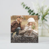 Snow-kerstscript fotoSquare Feestdagenkaart (Staand voorkant)