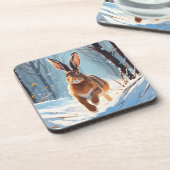 Snow-Kissed Revelry: De Hazenloop Bier Onderzetter (Linkerzijde)