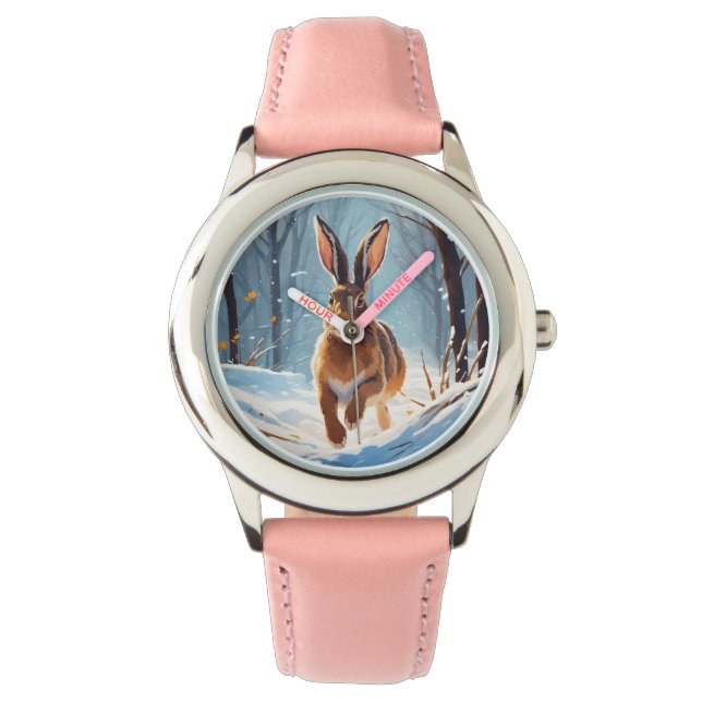 Snow-Kissed Revelry: De Hazenloop Horloge (Voorkant)