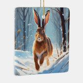 Snow-Kissed Revelry: De Hazenloop Keramisch Ornament (Rechts)