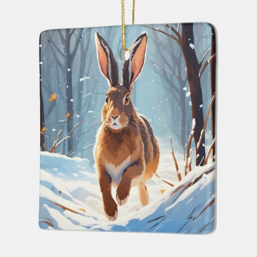 Snow-Kissed Revelry: De Hazenloop Keramisch Ornament (Links)