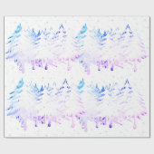 Snow Laden White Blue Paars roze kerstbomen Cadeaupapier (Vlak)