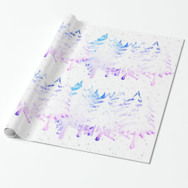 Snow Laden White Blue Paars roze kerstbomen Cadeaupapier