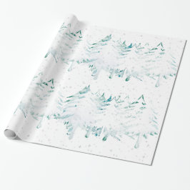 Snow Laden White over groene kerstbomen Cadeaupapier