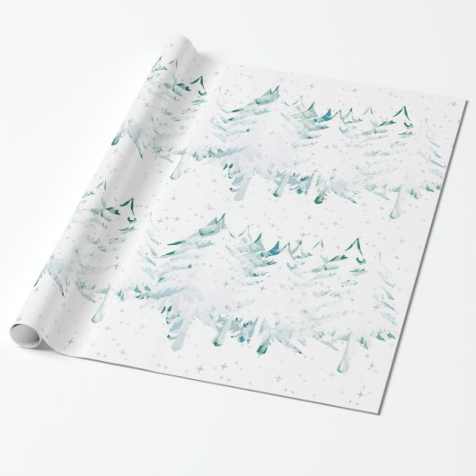 Snow Laden White over groene kerstbomen Cadeaupapier (Uitgerold)