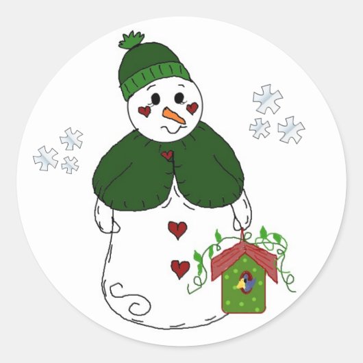 Snow Lady met Birdhouse Ronde Sticker (Voorkant)