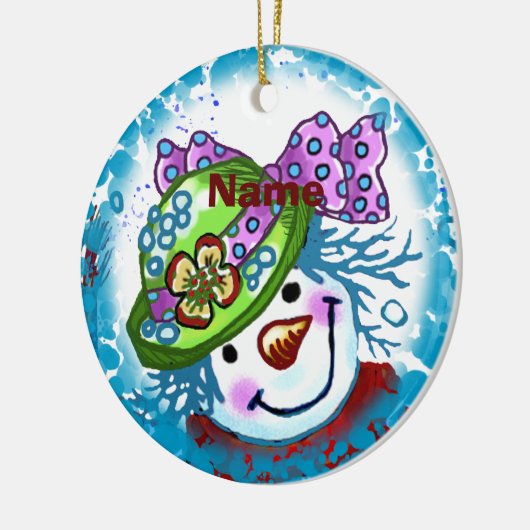 Snow Lady Snowman, ornament met aangepaste naam (Links)