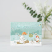 Snow Landscape Scene Bears and Snowman Christmas Briefkaart (Staand voorkant)