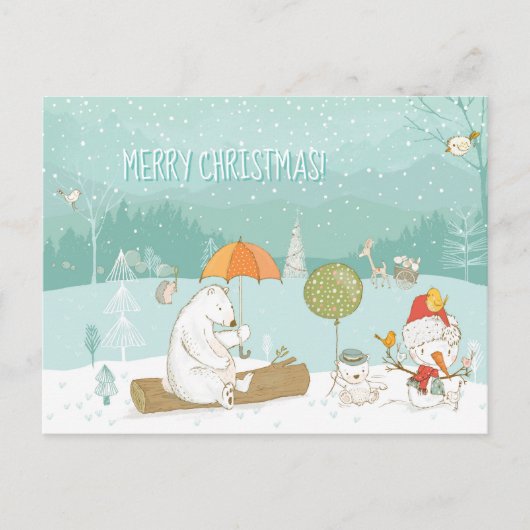 Snow Landscape Scene Bears and Snowman Christmas Briefkaart (Voorkant)
