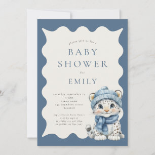Snow Leopard Arctic Blue Baby shower Kaart
