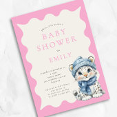 Snow Leopard Arctic Pink Baby shower Kaart