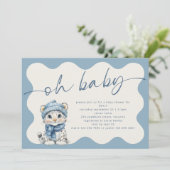Snow Leopard Arctic Wavy Border Oh Baby shower Kaart (Staand voorkant)