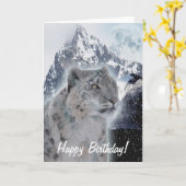 Snow Leopard Bedreigde Soort Verjaardag Kaart (Gele Bloem)
