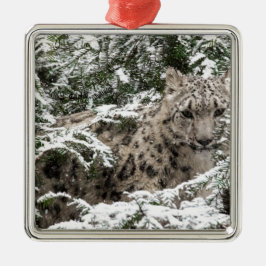 Snow Leopard Cub Hiding Metalen Ornament