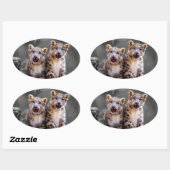 Snow Leopard Cubs Ovale Sticker (Vel)