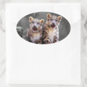 Snow Leopard Cubs Ovale Sticker (Tas)