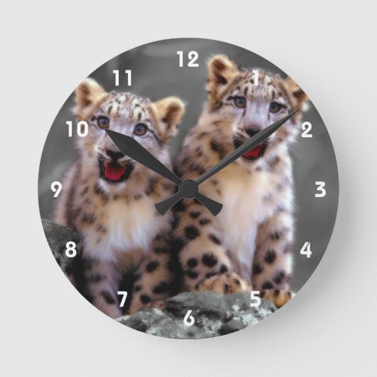 Snow Leopard Cubs Ronde Klok (Voorkant)