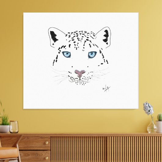 Snow Leopard Drawing "Fierce is Beauful" Canvas Afdruk (Insitu (Woonkamer))