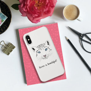 Snow Leopard Drawing "Fierce is Beauful" Case-Mate iPhone Case