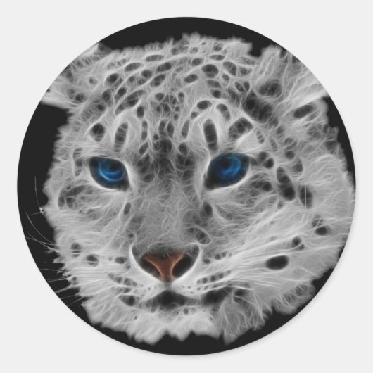 Snow Leopard Fractal Ronde Sticker (Voorkant)