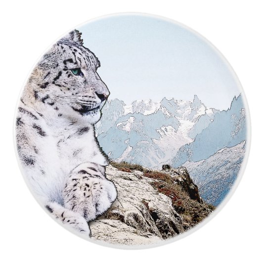 Snow Leopard Keramische Knop (Voorkant)