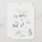 Snow Leopard Meowy Christmas Blue Holiday Kaart (Voorkant)