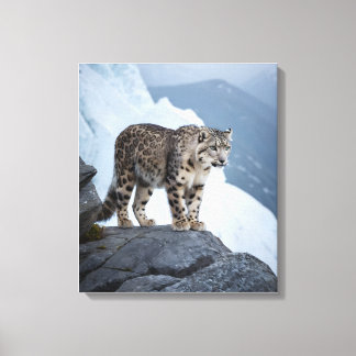 Snow Leopard op een Frozen Peak Canvas Afdruk