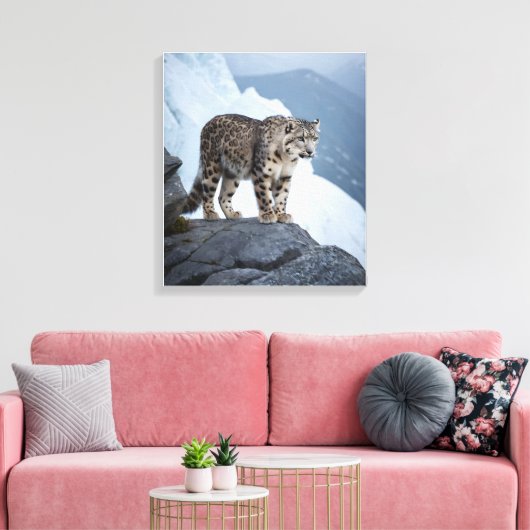 Snow Leopard op een Frozen Peak Canvas Afdruk (Insitu (Woonkamer))