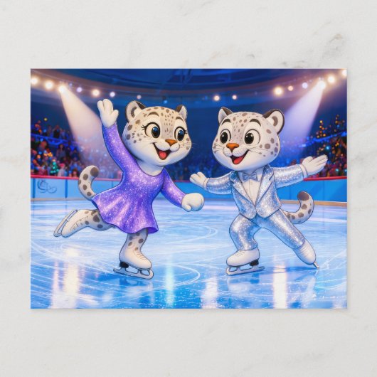 Snow Leopard Pair Performing Ice Dance Routine in  Briefkaart (Voorkant)