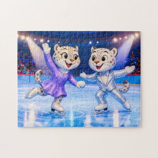 Snow Leopard Pair Performing Ice Dance Routine in  Legpuzzel (Horizontaal)
