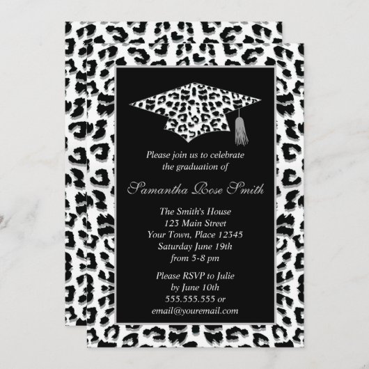 Snow Leopard Print Graduation Party Kaart (Voorkant / Achterkant)