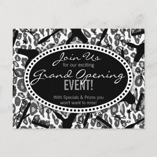 Snow Leopard Print Hair Salon Grand Opening Briefkaart (Voorkant)