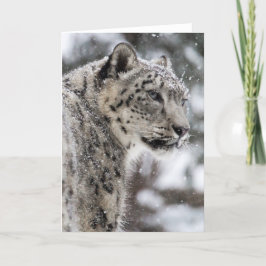 Snow Leopard staat in de sneeuw Feestdagen Kaart
