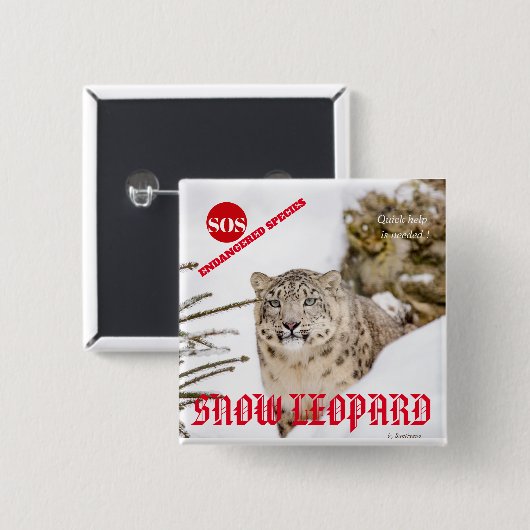 Snow Leopard Vierkante Button 5,1 Cm (Voorkant /achterkant)
