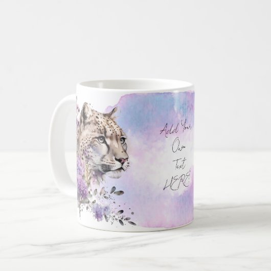 Snow Leopard Wild Cat Floral Waterverf Koffiemok (Voorkant links)