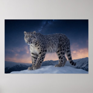 Snow Leopard Wild Majestic Animal Een sterrenstels Poster
