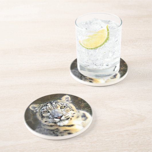 Snow Leopard Zandsteen Onderzetter (Zijkant)