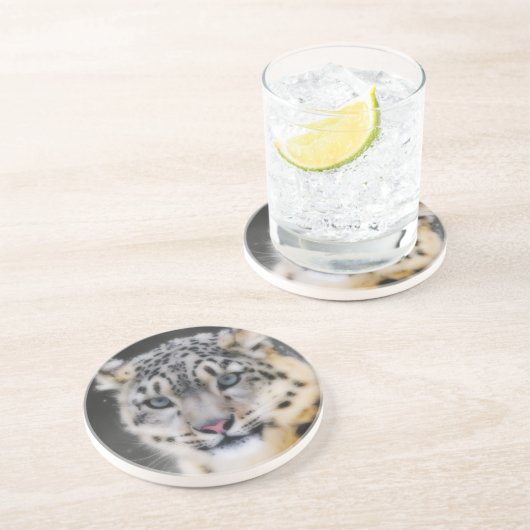 Snow Leopard Zandsteen Onderzetter (Zijkant)